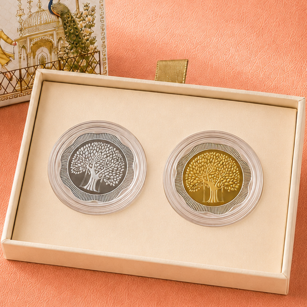 Flower Banyan Tree 5g Each Silver Coin Pair Gift with Premium Carry Bag