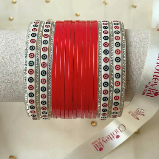 Pure Pearl Classic Stylish Diamond Red Chooda Set of 15