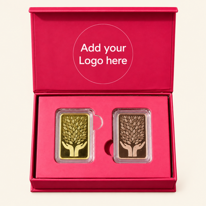 Leaf In Hand, Gold & Rose Gold Finish, Bar Shape, Set of 2 (5 g Each), 999 Purity Silver Coin - Wedding Gifts