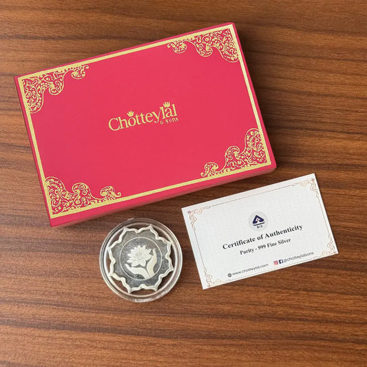 Lotus In Hand, Silver Finish, Lotus Shape, Single (5 Gram), 999 Purity Silver Coin - Ready To Ship