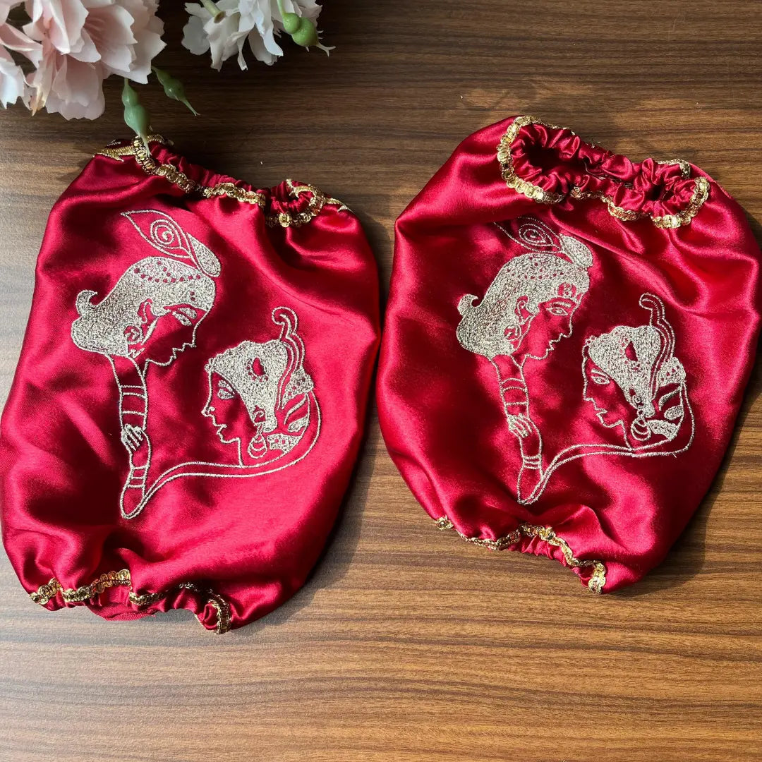 Red Radha Krishna Chooda Cover – Premium Satin Bridal Accessory