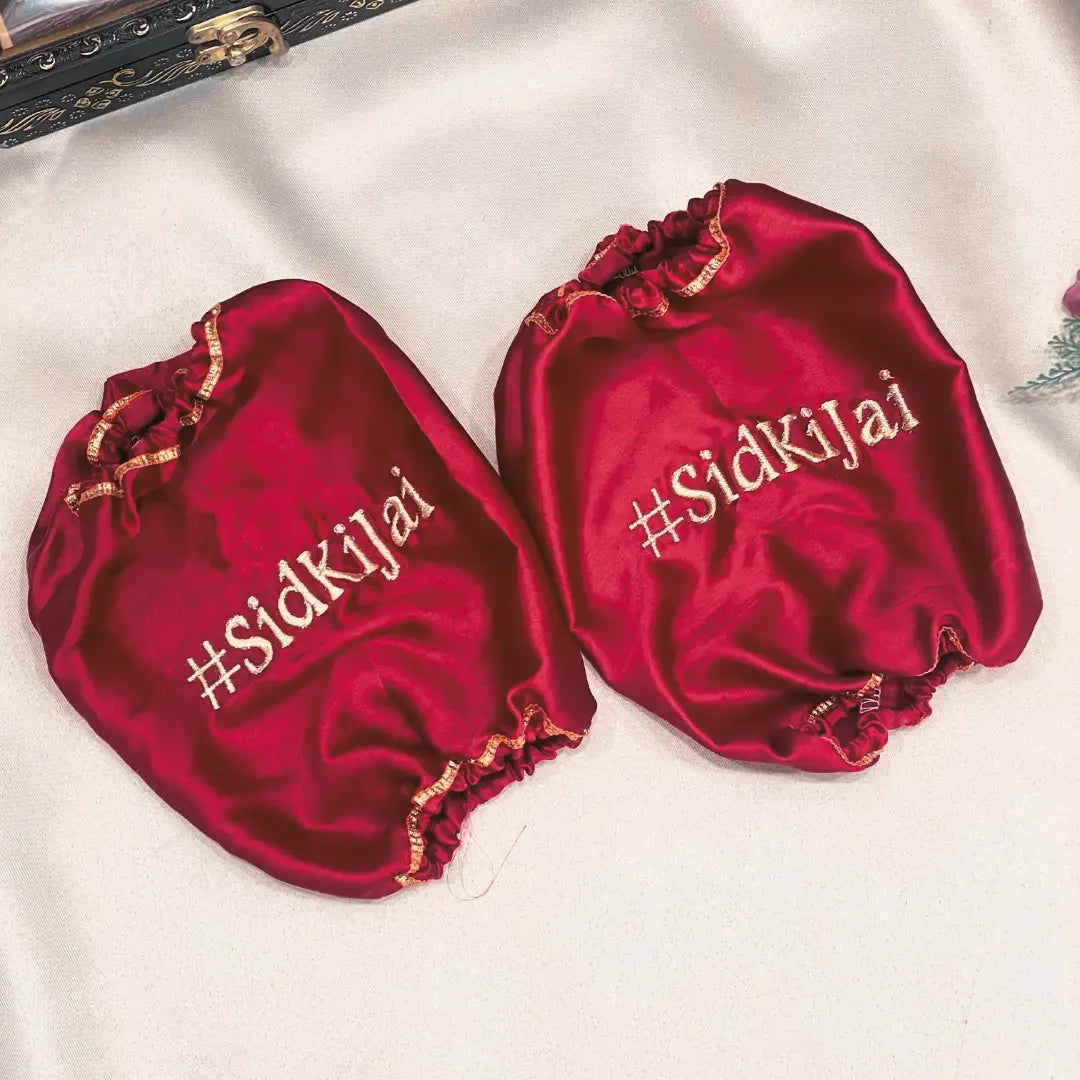 Elegant Satin Maroon Chooda Cover with 1 Line Text | Chotteylal and Sons