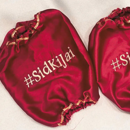Elegant Satin Maroon Chooda Cover with 1 Line Text | Chotteylal and Sons