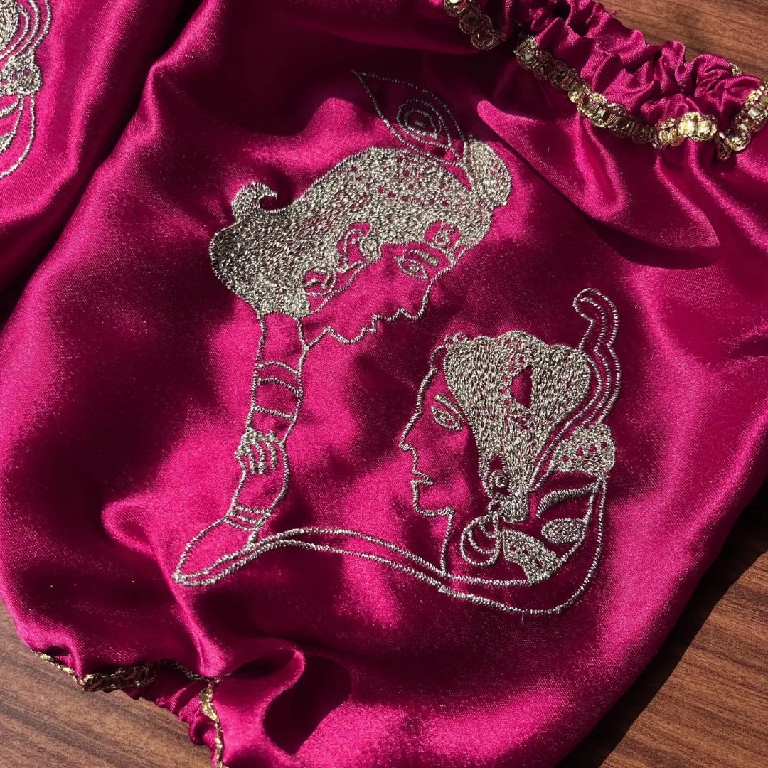 Pink Radha Krishna Chooda Cover – Premium Satin Bridal Accessory