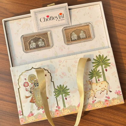 Ashirwaad Two Elephant Design, Rose Gold Finish, Dollar Shape, Set of 2 (10 gm Each), 999 Silver Coin Box Set – Ready to Ship