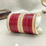 Pink Tone Chooda Design With Cream Pearl & Simmer Bangles Bridal Chura