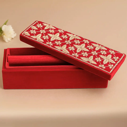 Velvet Dark Red/Maroon Handmade Chura Box | Bangle Box - Rectangle