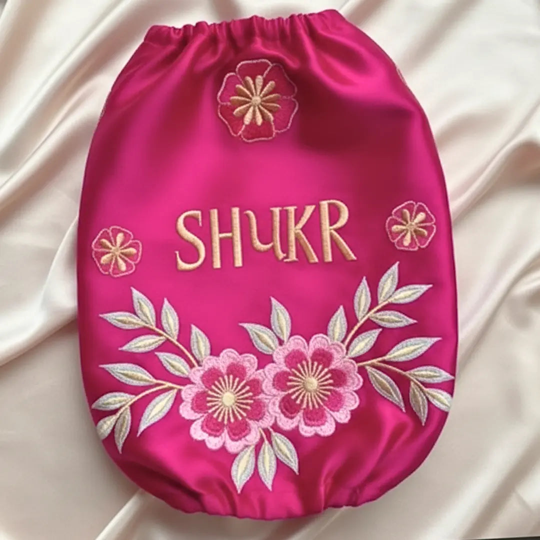 Sabr Shukr Pink Classic Chooda Cover – Elegant Satin Bridal Cover