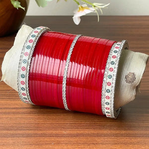 Contemporary Deep Red Luxe Chooda with AD Bangles