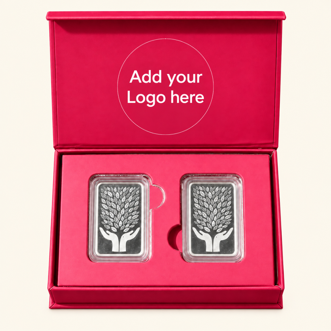 Leaf In Hand, Silver Finish, Bar Shape, Set of 2 (5 g Each), 999 Purity Silver Coin - Wedding Gifts