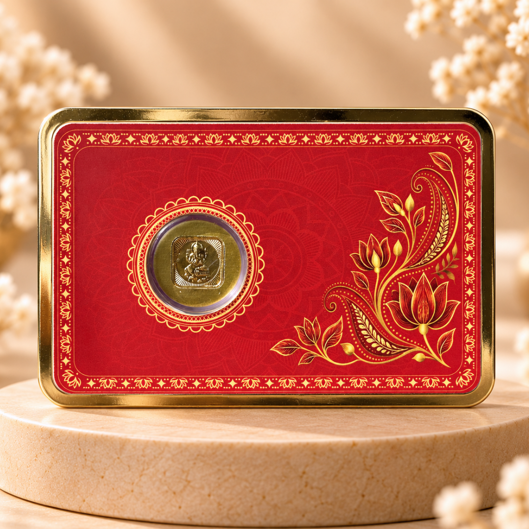 25mg Gold Ganesh Ji Coin | Shubh Blessings Designer Gift Card