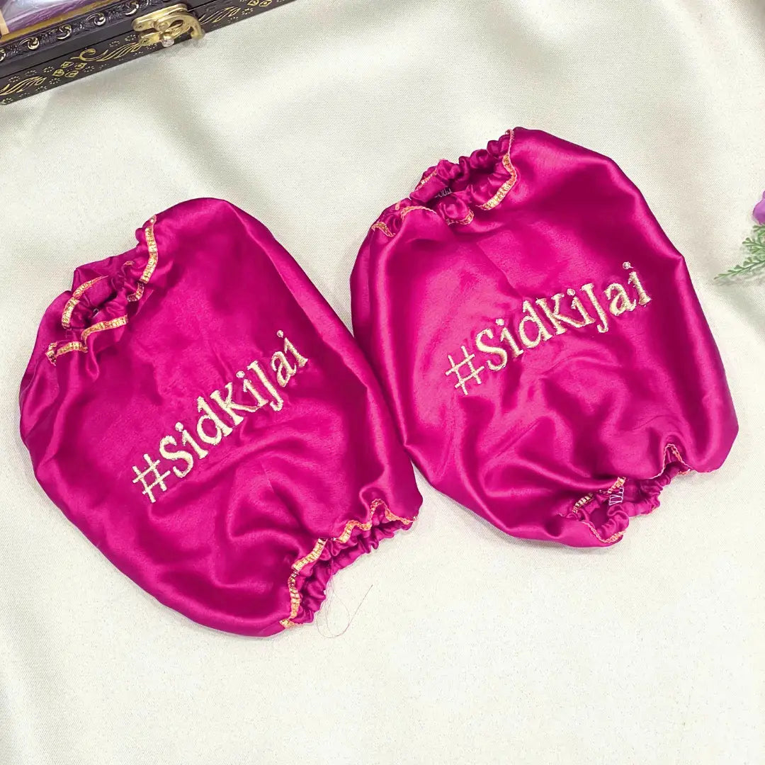 Elegant Satin Maroon Chooda Cover with 1 Line Text | Chotteylal and Sons