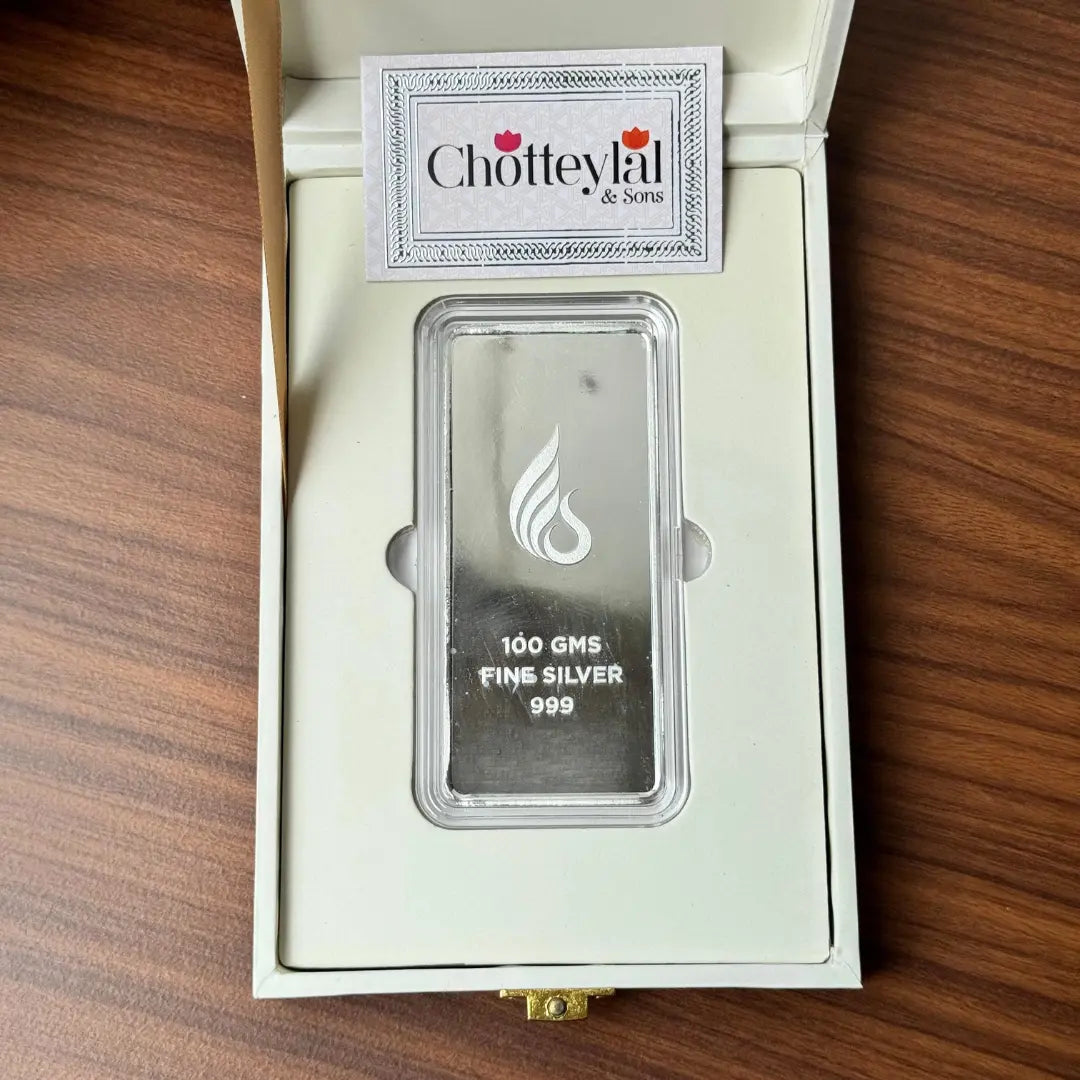 Leaf In Hand, Silver, Bar Shape, 100 GM, 999 Purity Silver Coin – Ready To Ship