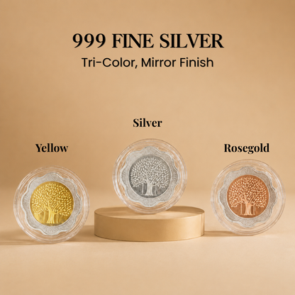 Banyan Tree, Tri-Color, Floral Shape - Set of 3 Coins (5 g Each, Total 15 g)