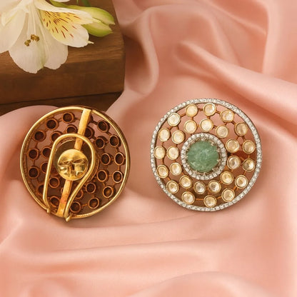 Classic Round Polki Earrings - 22K Gold Plated, 92.5 Pure Silver Base