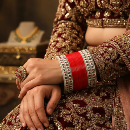 Pure Pearl Classic Stylish Diamond Red Chooda Set of 15