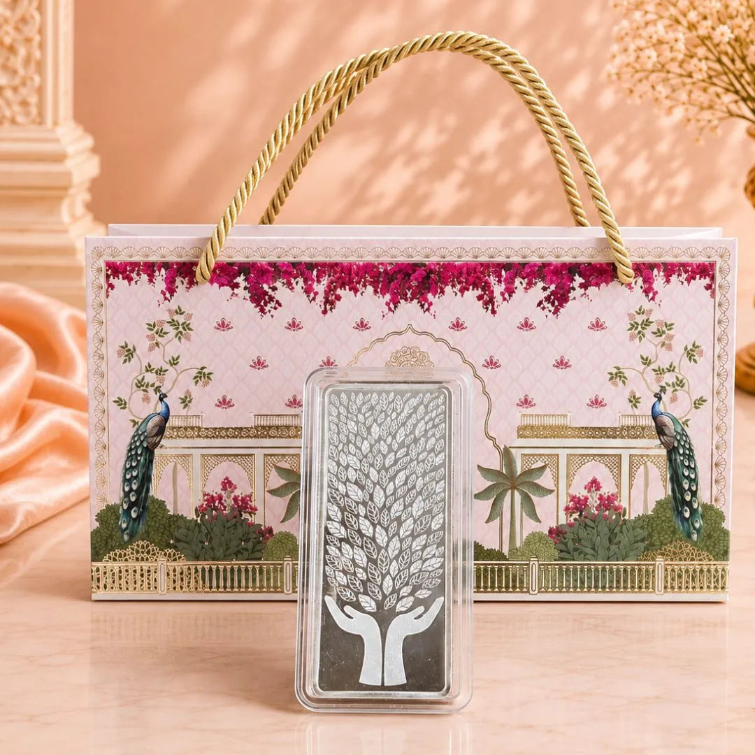 Leaf in Hand 1 Kg Premium Silver Gift Bar with Premium Packaging Box