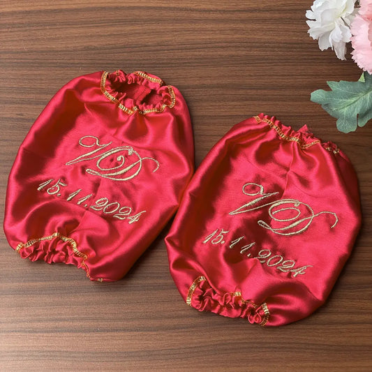 Elegant Satin Red Chooda Cover with 1 Line Text | Chotteylal and Sons