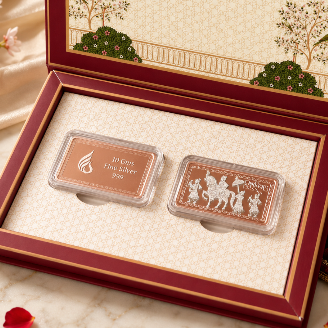 Baraat Silver Coin Gift Box Set of 2 | 999 Pure Silver Coins (10g Each)