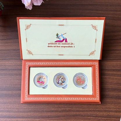 Radha Krishna ji, Silver, Folder Box, 3 Coins (1 GM Each), 999 Purity Silver Coins