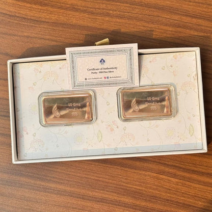 Ashirwaad Two Elephant Design, Rose Gold Finish, Dollar Shape, Set of 2 (10 gm Each), 999 Silver Coin Box Set – Ready to Ship