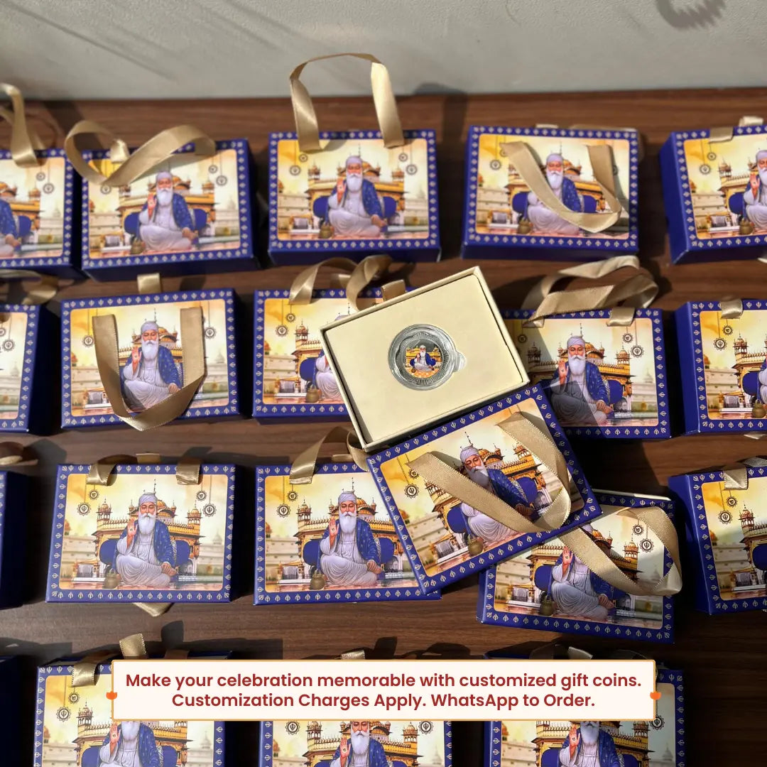 Guru Nanak Dev Ji, Sikh Silver Coin, Flower Shape, UV Print, 5 GM, 999 Purity Silver Coin