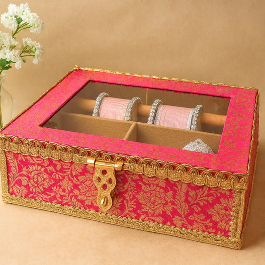 Regal Pink 3-in-1 Bridal Chooda, Kaleera & Bangle Box (Box Only)