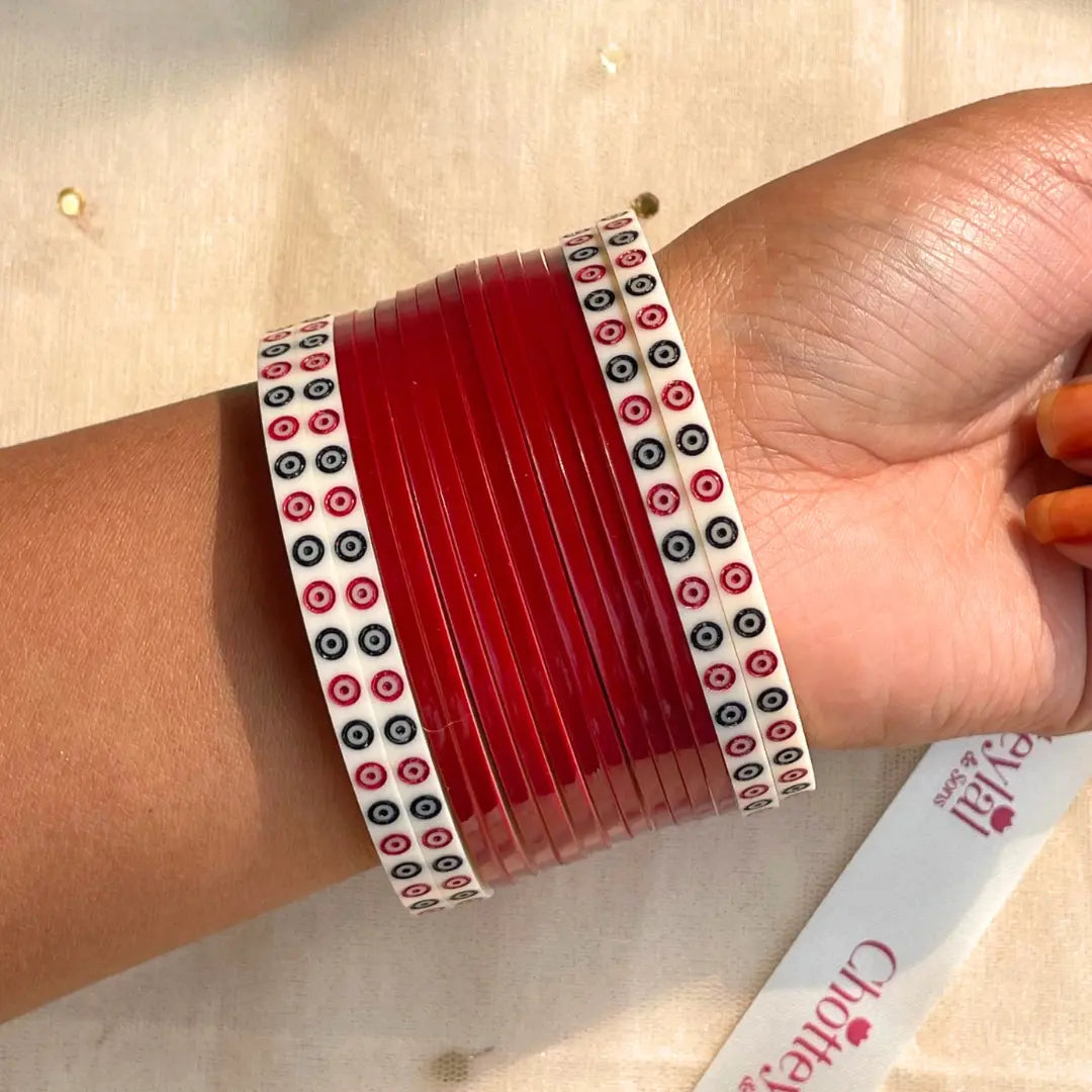 Pure Pearl Classic Heritage Diamond Maroon Chooda Set of 15