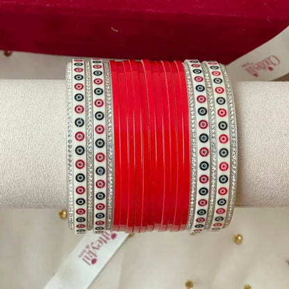 Pure Pearl Classic Stylish Diamond Red Chooda Set of 15