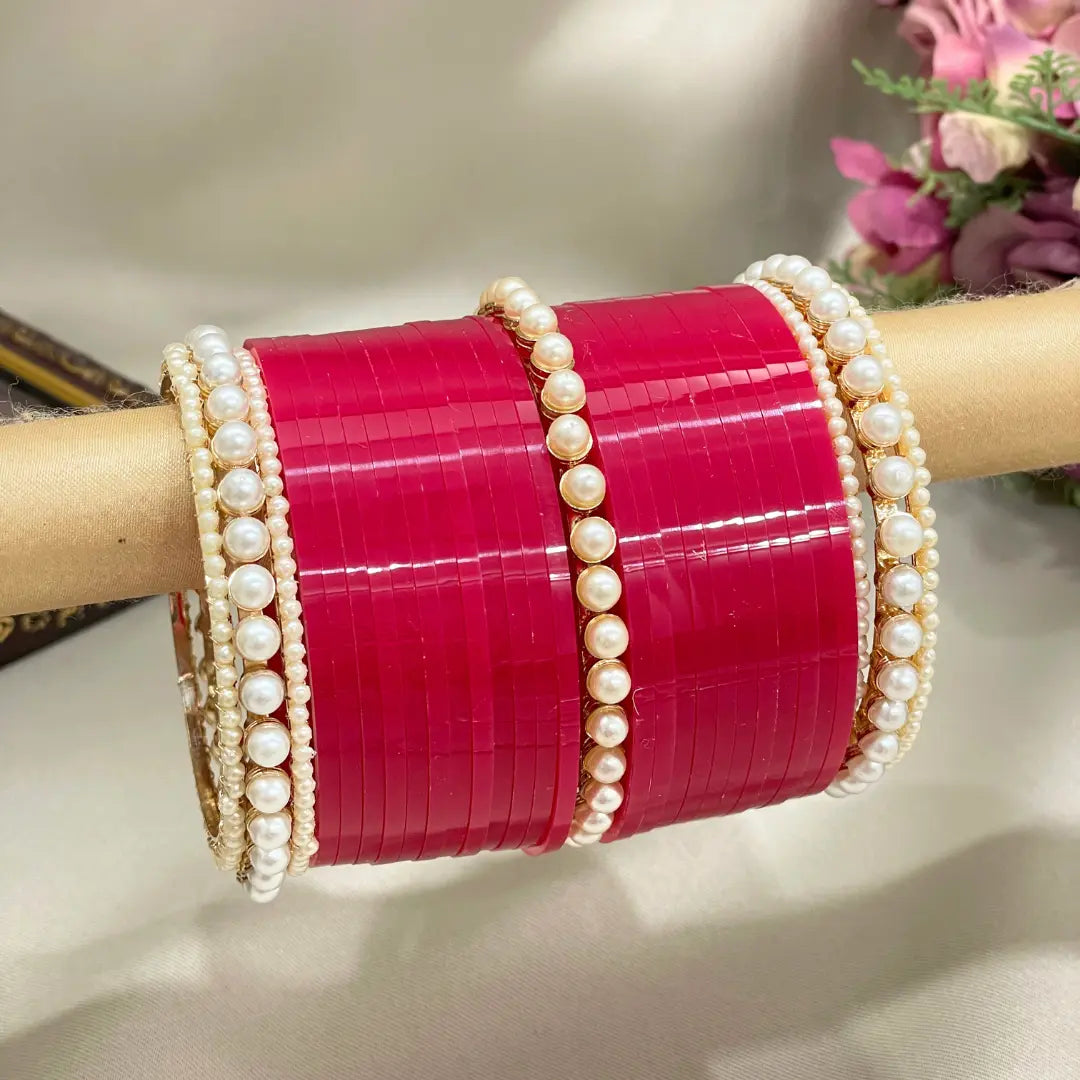 Traditional Chura With Cream Pearl Bangle Chuda