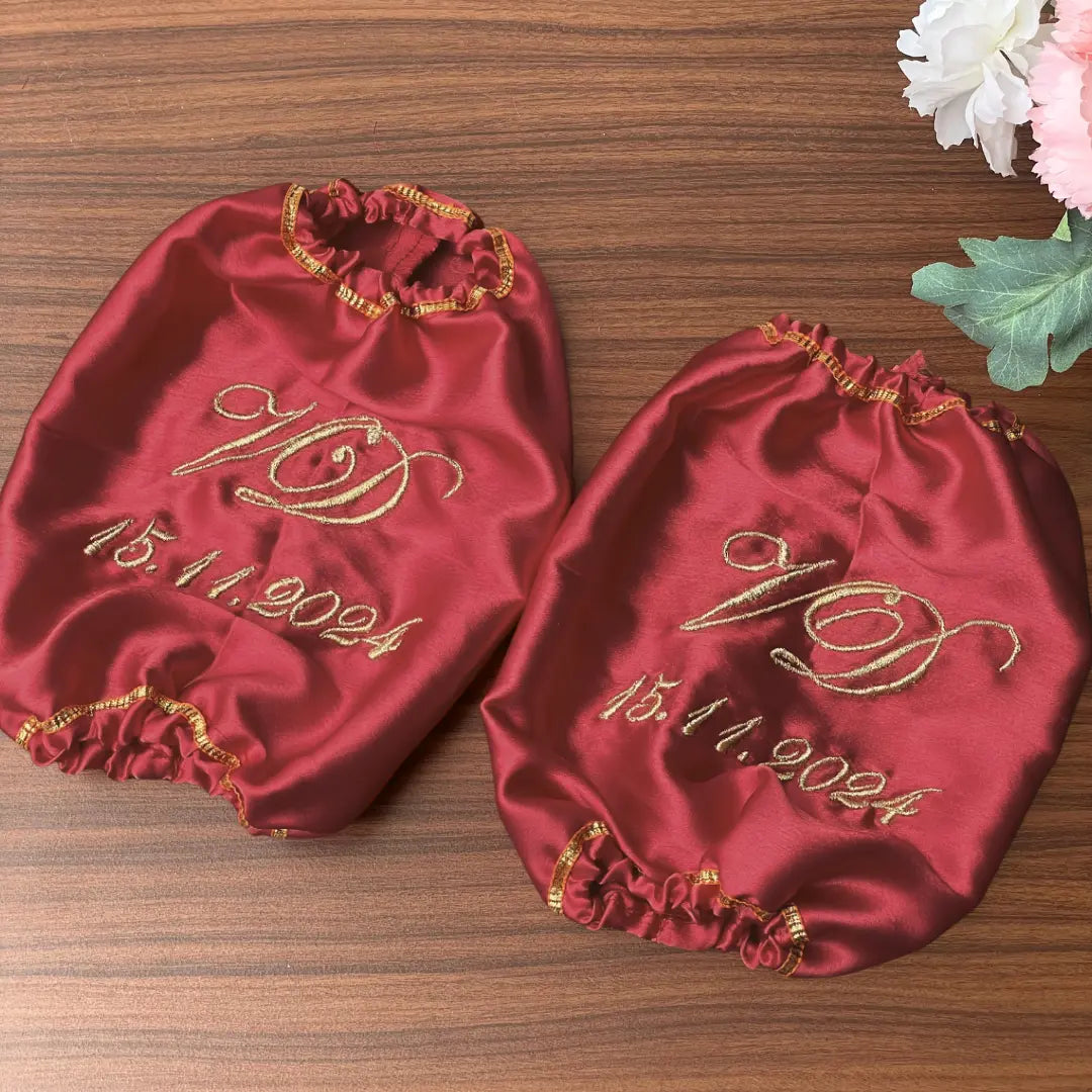 Elegant Satin Maroon Chooda Cover with 1 Line Text | Chotteylal and Sons
