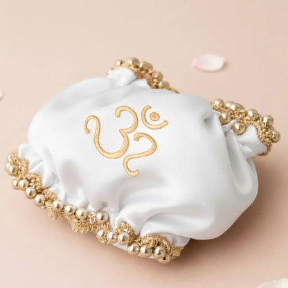 Om Luxury Fabric White Gaana Cover for Wedding Rituals