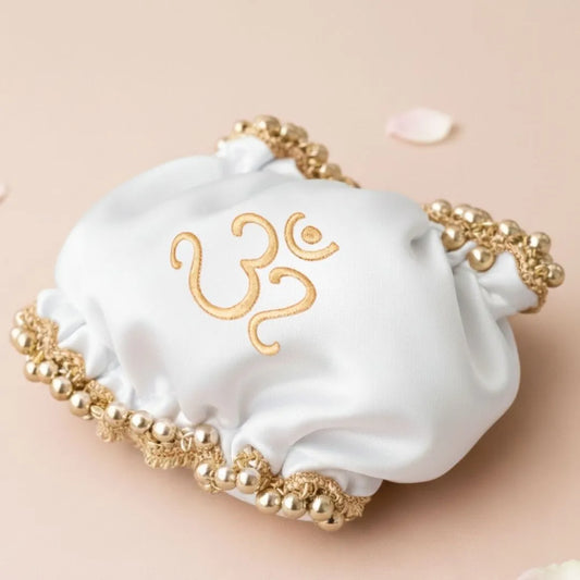 Om Luxury Fabric White Gaana Cover for Wedding Rituals