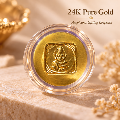 25mg Gold Ganesh Ji Coin | Shubh Blessings Designer Gift Card