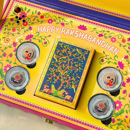 Raksha Bandhan Musical Box With 20 Gram Silver Coin (5 gram each) and Playing Cards - 999 Purity Silver Coins