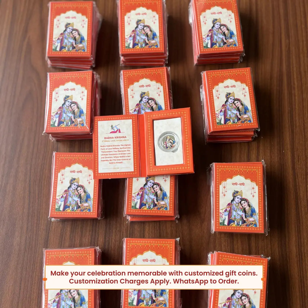 Radha Krishna ji, Silver, 1 GM, UV Printed, 999 Purity Silver Coin (Set of 10/15)