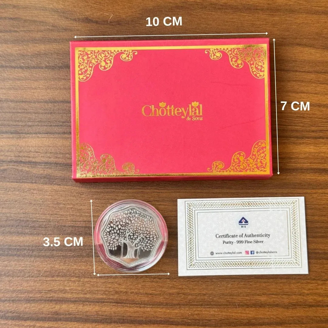 Banyan Tree, Silver, Octagon Shape, 5 gm, 999 Purity Silver Coin - Ready To Ship