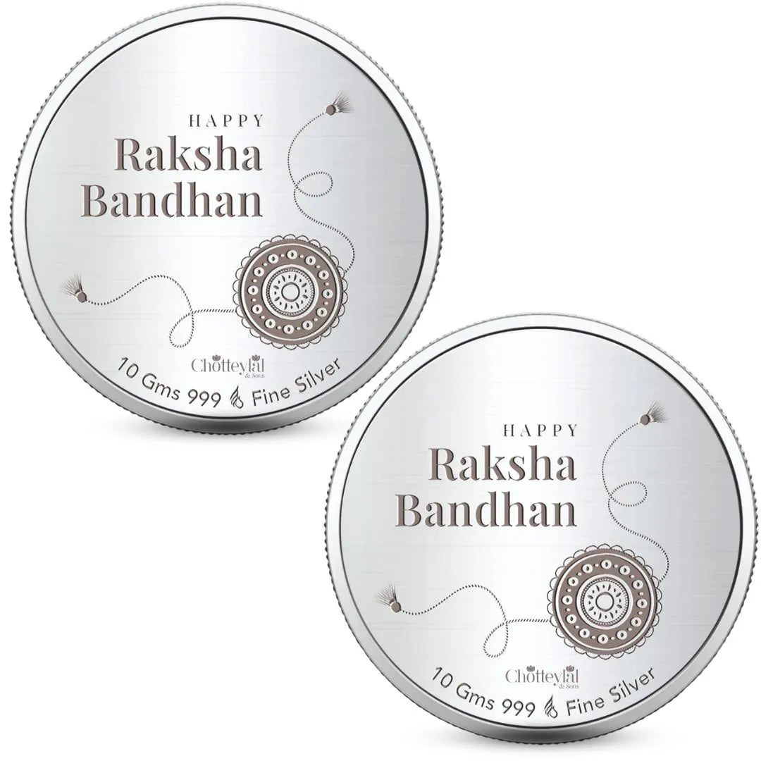 Happy Raksha Bandhan Box, Brother Sister 10gm Silver Coin (Set of 2) With Rakhi Card - 999 Purity Silver Coin