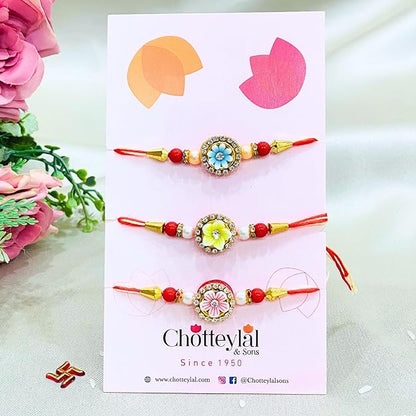 Men's Rakhi - Set of 3 Yellow , Pink and Blue Flower