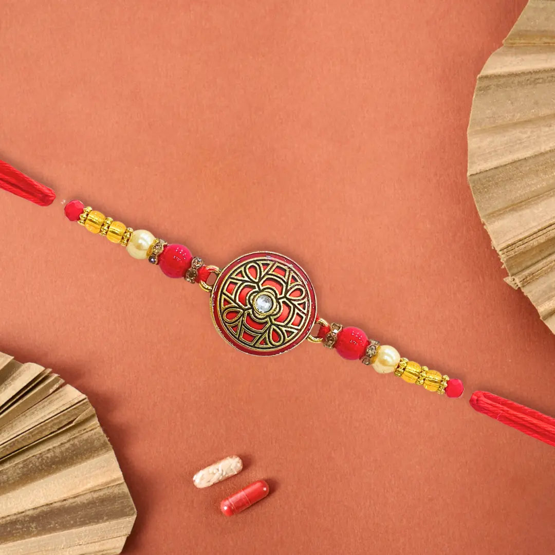 Men's Rakhi - Round Design With Kundan Stones