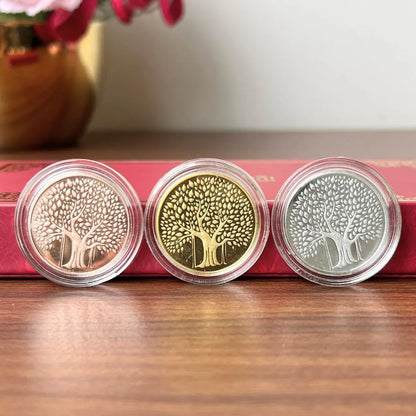 Banyan Tree Design, Tri-Color Finish, Round Shape, Set of 3 Coins (3 Gram Each), 999 Purity Silver Coin - Ready To Ship