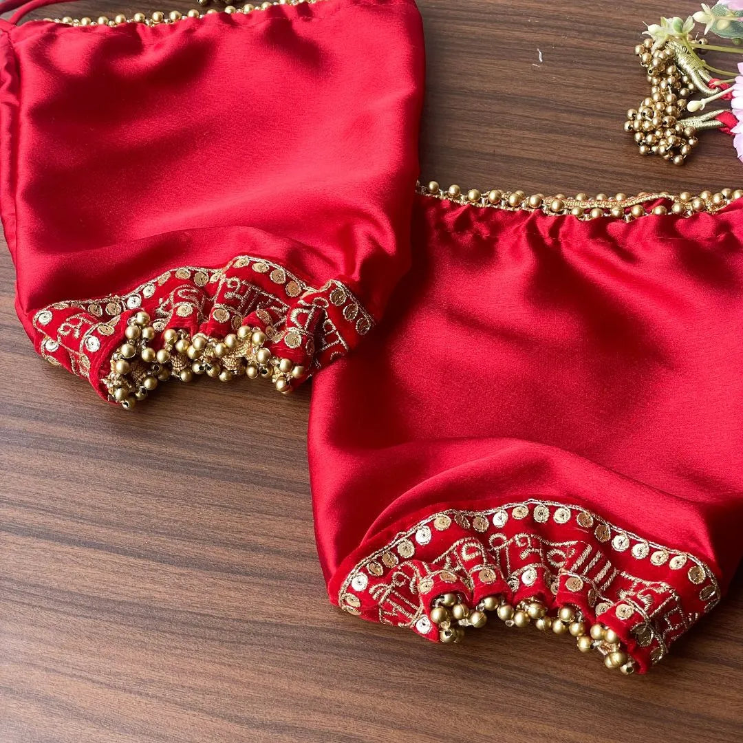 Bridal Red Satin Chooda Cover with Sada Saubhagyavati Script & Floral Motifs - Ships Immediately