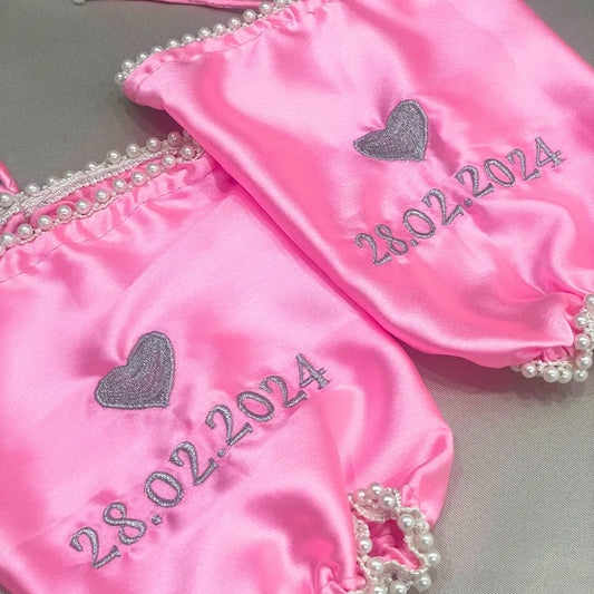 Parineeti Chopra Inspired Baby Pink Satin Chooda Cover With Pearl Beads - Customizable