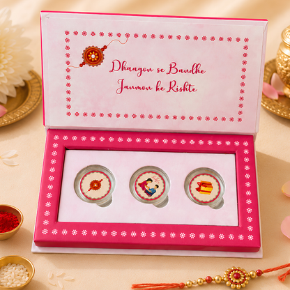 Premium Rakhi Gift Box with 3 Silver Coins Gift Set