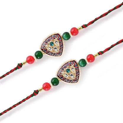 Men's Rakhi - Trillion Shape Raklhi Kundan and Beads Design - Set of 2