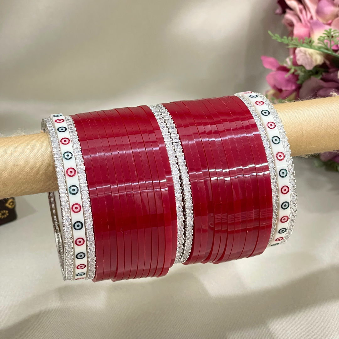 Deep Red Chuda Design With AD Bangles Chotteylal sons