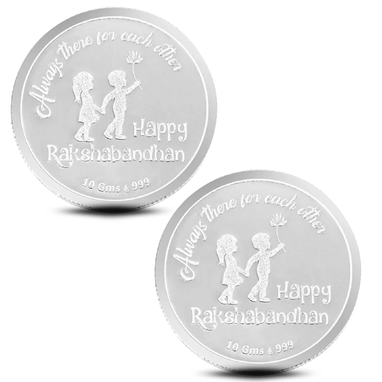 Classic Happy Rakhi Gift, Rakhi On Hand Coin, Set of 2 (10 Gram Each) - 999 Purity Silver Coin - Ready To Ship