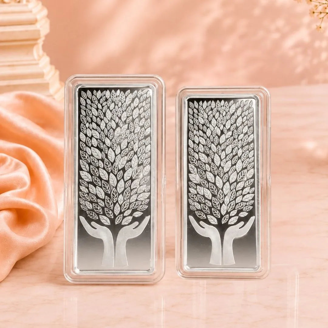 Leaf in Hand 1 Kg Premium Banyan Tree Silver Bar Set of 2 {500g Each}