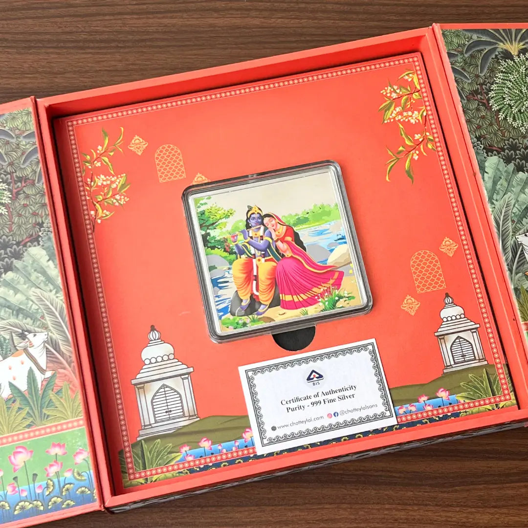 Radha Krishan, Square Shape, 40gm, 999 Purity UV Silver Coin
