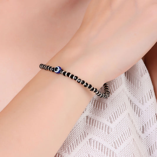 Sterling Silver evil Eye Nazariya With Black Crystals Bracelet